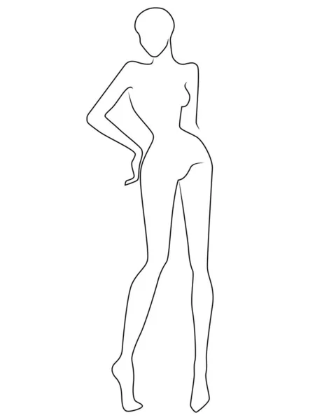 Contour Corps Femme Élégante Noir Isolé Sur Fond Blanc Dessin — Image vectorielle