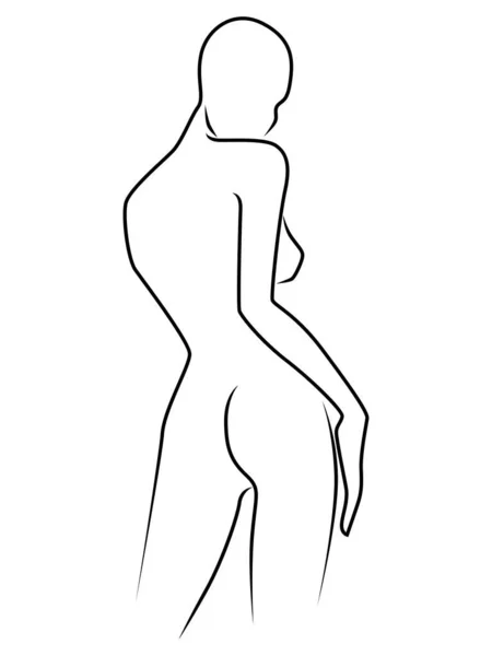 Contour Abstrait Charmante Femme Isolée Sur Fond Blanc Vue Dos — Image vectorielle