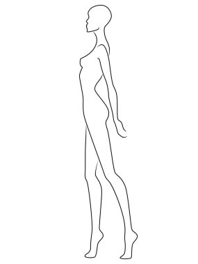 Beyaz arka planda, kenar manzarada, el çiziminde izole edilmiş çekici bir kadının soyut ana hatları.