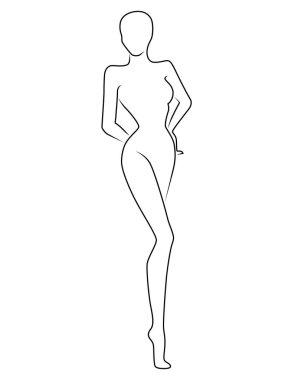 Zarif bir kadının vücudu soyut, beyaz arka planda izole edilmiş siyah bir çizgi, el çizimi.