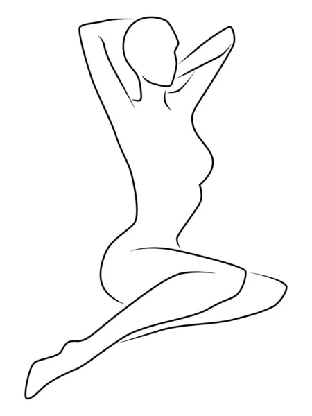 白地に隔離された魅力的な座位女性の身体の概要 手描きの輪郭 — ストックベクタ