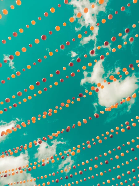 Vintage style image of colorful balls decoration against sky and — Stock Photo, Image