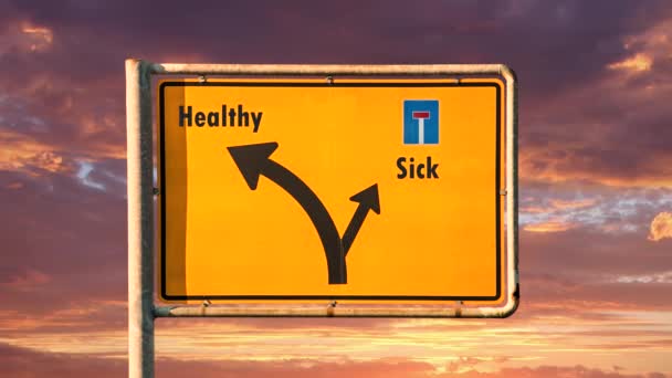 Street Sign Vägen Till Hälsosam Kontra Sjuk — Stockvideo