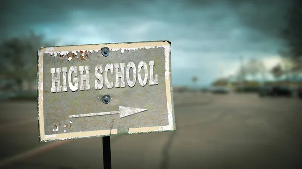 Straatnaambord naar de Middelbare School — Stockfoto