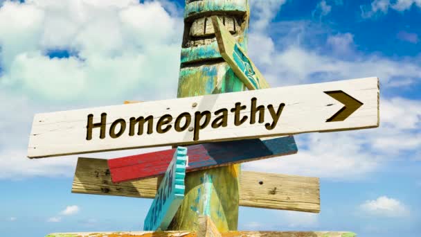 Straat Teken Weg Naar Homeopathie — Stockvideo