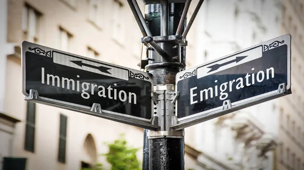 Gatuskylt emigration kontra invandring — Stockfoto