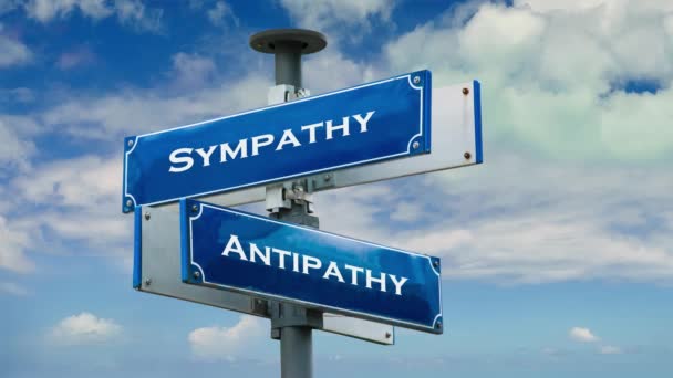 Straßenschild Weist Weg Sympathie Antipathie — Stockvideo