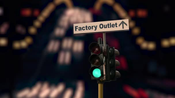 Straat Teken Weg Naar Factory Outlet — Stockvideo