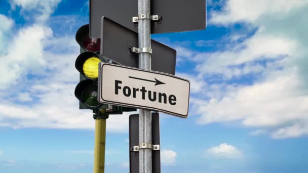 Street Sign Vägen Till Fortune — Stockvideo