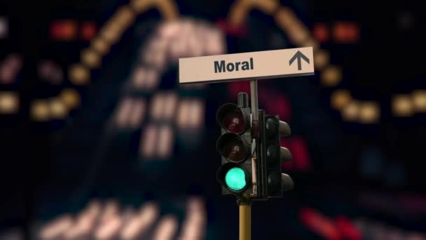 Street Sign Vägen Till Moral — Stockvideo