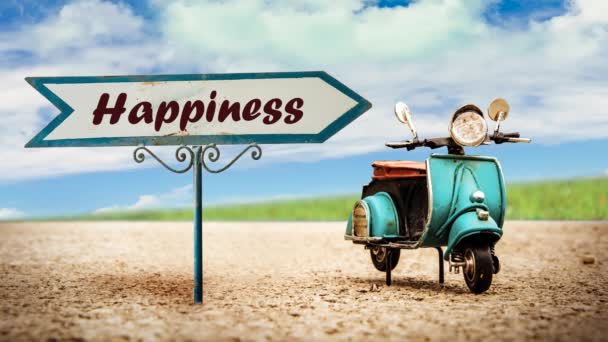 Rua Assine Caminho Para Felicidade — Vídeo de Stock