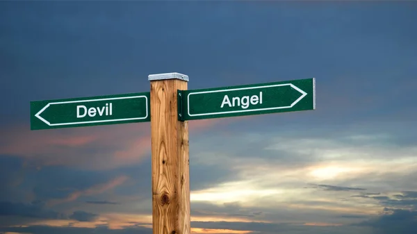 Δρόμος πινακίδα προς άγγελος εναντίον διάβολος — Φωτογραφία Αρχείου