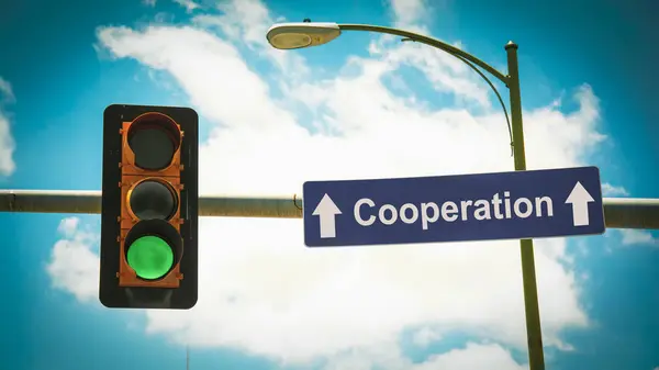 Sinal de rua para cooperação — Fotografia de Stock