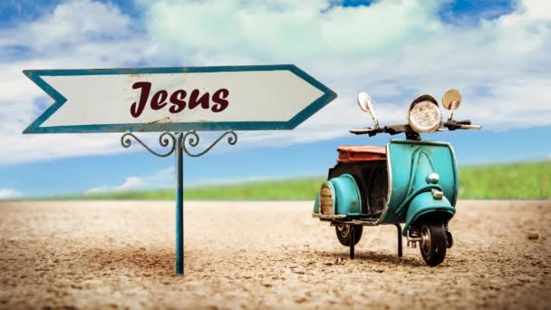 Straßenschild Weist Den Weg Nach Jesus — Stockvideo