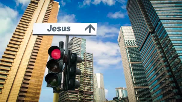 Straßenschild Weist Den Weg Nach Jesus — Stockvideo