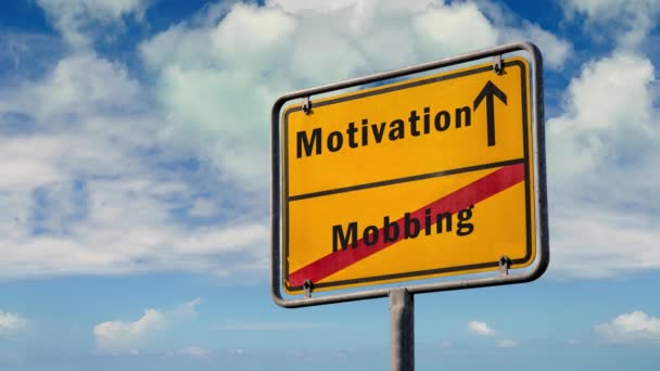 Straßenschild Weist Den Weg Zur Motivation Gegen Mobbing — Stockvideo