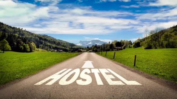 Straßenschild Weist Den Weg Zur Herberge — Stockvideo