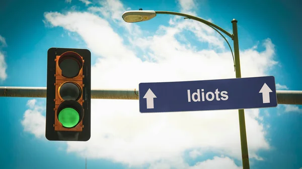 Panneau de signalisation d’Idiots — Photo