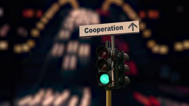 Улица Обозначает Путь Сотрудничеству — стоковое видео