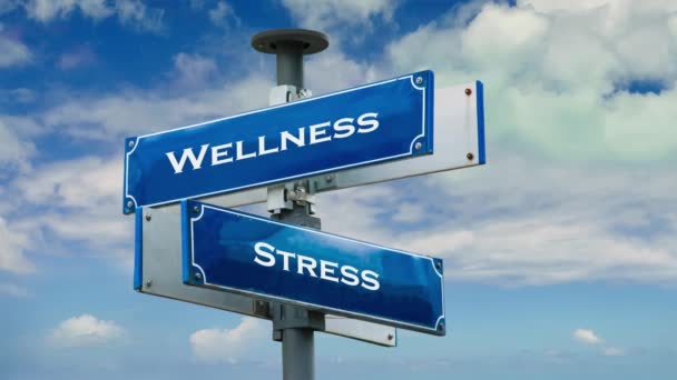 Street Sign Way Wellness Kontra Stressz — Stock videók