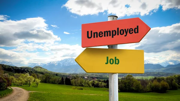 Straatnaambord voor werk versus werklozen — Stockfoto