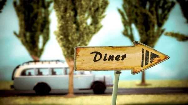 Street Sign to Diner — Stock Photo, Image