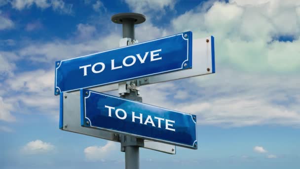 Street Sign Way Hate Love — Stockvideo