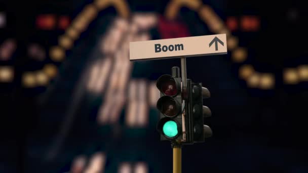 Straßenschild Weist Weg Zum Boom — Stockvideo