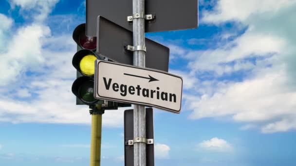街头签署通往素食主义者的道路 — 图库视频影像