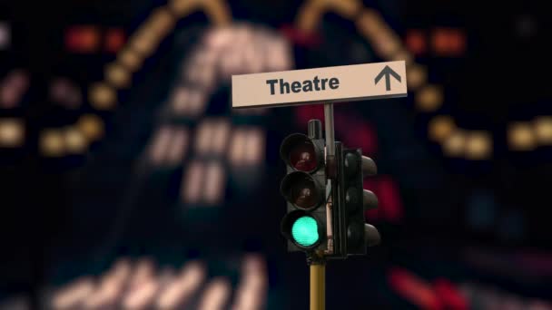 Straat Teken Richting Naar Het Theater — Stockvideo