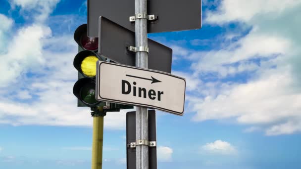 Street Sign Way Diner — Stockvideo