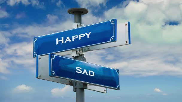 Street Sign Way Happy Vsus Sad — стоковое видео