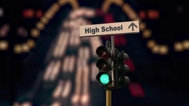 Street Sign Weg Naar Middelbare School — Stockvideo