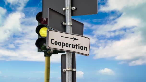 Street Sign Strada Cooperazione — Video Stock