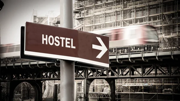 Street Sign Direction Way Hostel — Fotografie, imagine de stoc