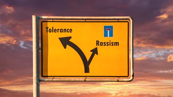 Street Sign Strada Tolleranza Contro Razzismo — Video Stock