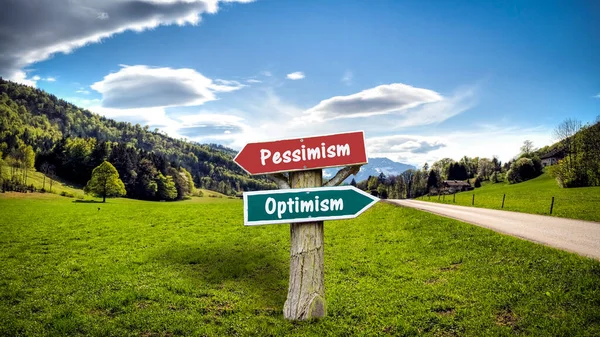 Street Sign Direzione Verso Ottimismo Contro Pessimismo — Foto Stock