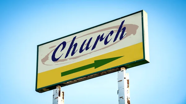 Rua Assine Caminho Direção Para Igreja — Fotografia de Stock