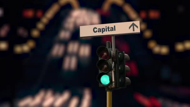 Straßenschild Weist Den Weg Die Hauptstadt — Stockvideo