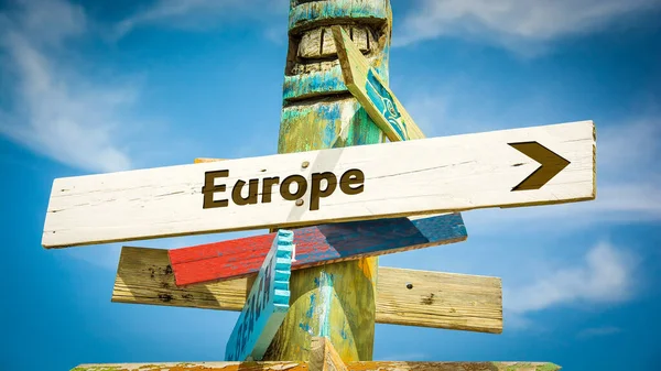Straat Teken Richtings Route Naar Europa — Stockfoto