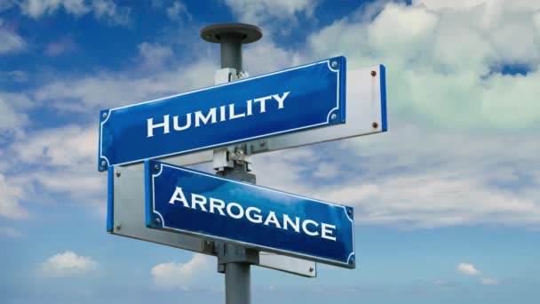 Street Sign Way Humility Arrogance — Stock Video