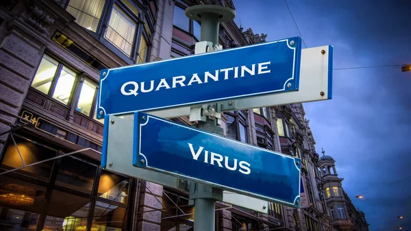 Street Sign Camino Cuarentena Contra Virus —  Fotos de Stock