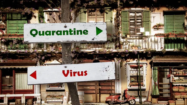 Street Sign Camino Cuarentena Contra Virus —  Fotos de Stock