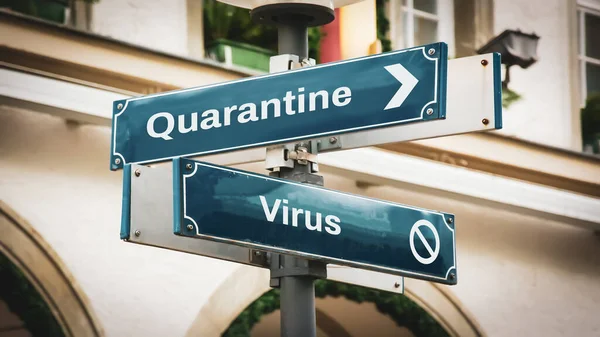 Street Sign Camino Cuarentena Contra Virus — Foto de Stock