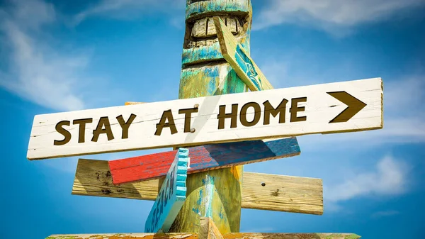 Street Sign Manier Thuis Blijven — Stockfoto