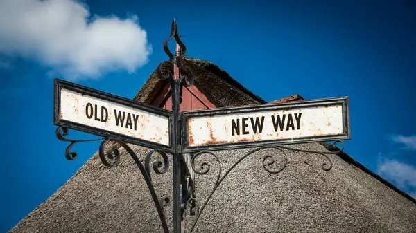 Street Sign Direction New Way Old Way — стоковое фото