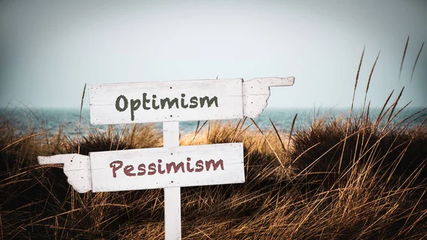 Street Underteckna Riktningen Vägen Till Optimism Kontra Pessimism — Stockfoto