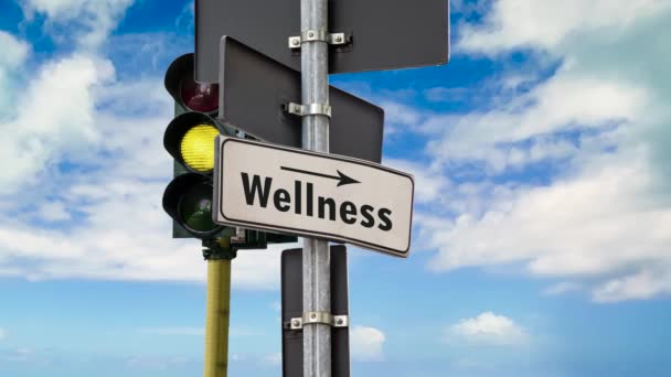 Straßenschild Weist Den Weg Zum Wellness — Stockvideo