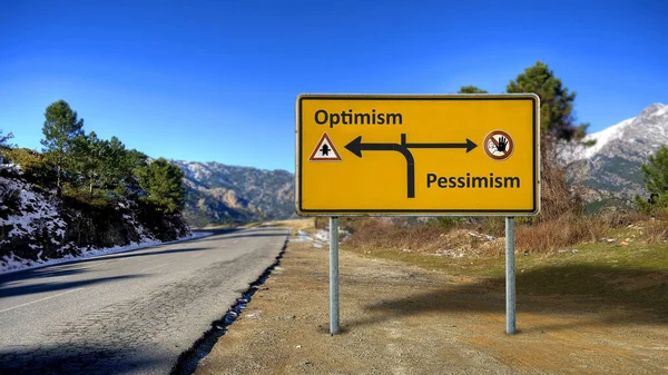 Straßenschild Weist Den Weg Zum Optimismus Pessimismus — Stockfoto