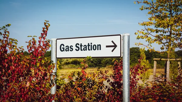 Street Sign Direction Way Gas Station — Stock Photo, Image